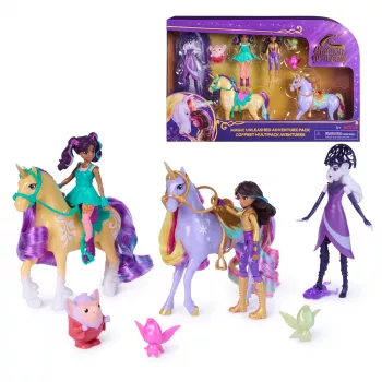 Unicorn Academy, Magic Unleashed Adventure Pack, idea de regalo de Pascua, incluye muñecas Sophia, Ava, Ravenzella, unicornios Wildstar, Leaf y más
