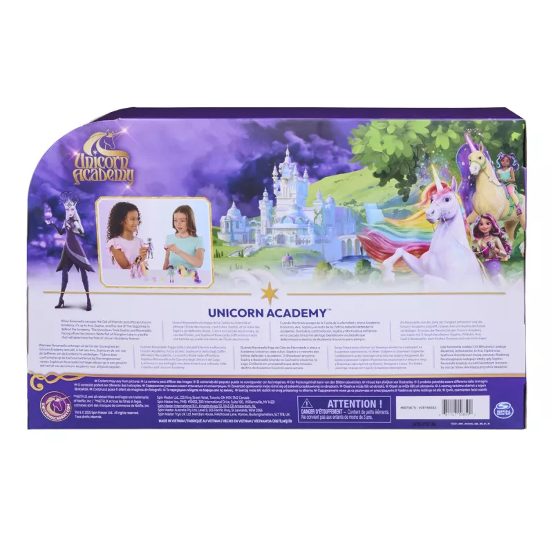 Unicorn Academy, Magic Unleashed Adventure Pack, idea de regalo de Pascua, incluye muñecas Sophia, Ava, Ravenzella, unicornios Wildstar, Leaf y más
