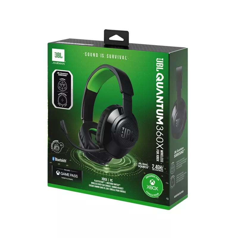 JBL Quantum 360X Auricular Inalámbrico Diadema Gaming USB Type-C Bluetooth Negro, Verde
