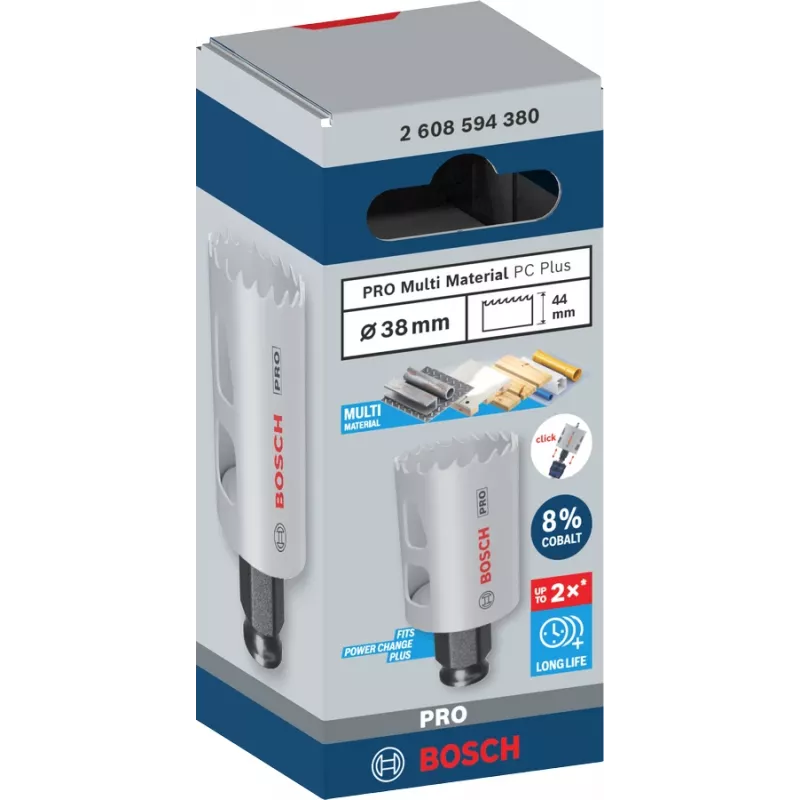Sierra de corona Bosch PRO Multi Material PC Plus 44/38 mm — unidad, Ø 38 mm, para pladur, metal, metales no férricos, plástico, madera blanda