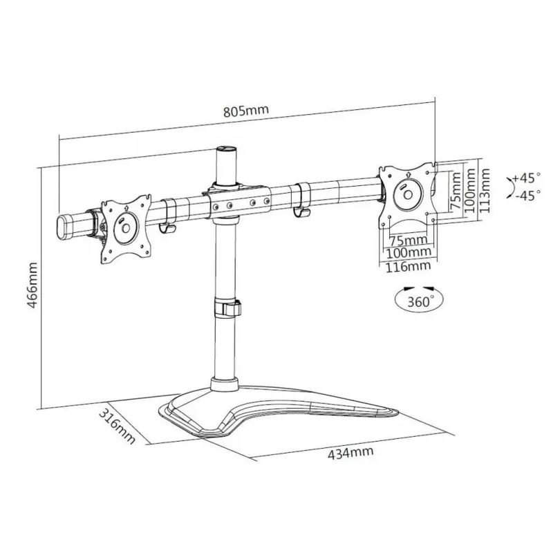 Multibrackets M Deskstand Basic Dual, independiente, 16 kg, 38,1 cm (15 pulgadas), 68,6 cm (27 pulgadas), 100 x 100 mm, negro