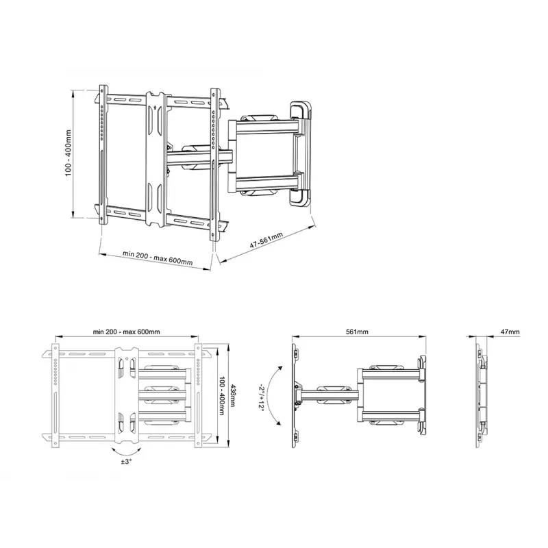 Soporte de pared para TV Multibrackets M Universal Flexarm Pro 40hg HD Single – 40 kg, pantallas de 40–70 pulgadas, VESA 200x200–600x400, blanco