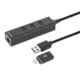 Manhattan dock/hub combo USB-C y USB-A, conexiones (4): Ethernet y USB-A (x3), 5 Gbit/s (USB 3.2 Gen 1, también conocido como USB 3.0), alimentado por USB (no requiere fuente de alimentación externa)