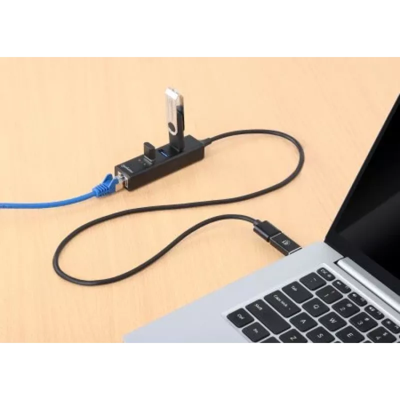 Manhattan dock/hub combo USB-C y USB-A, conexiones (4): Ethernet y USB-A (x3), 5 Gbit/s (USB 3.2 Gen 1, también conocido como USB 3.0), alimentado por USB (no requiere fuente de alimentación externa)
