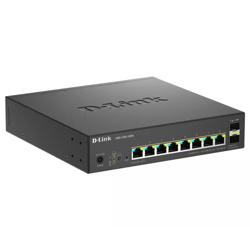 D-Link switch PoE+ Smart Managed Multi-Gigabit de 10 puertos con 8 puertos Multi-Gigabit 2.5G PoE y 2 puertos 10G SFP+