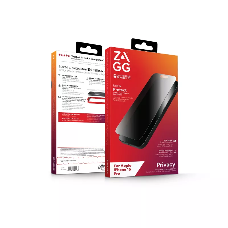 ZAGG InvisibleShield Glass Elite Privacy AM E Protector de pantalla Apple iPhone 15 Pro EN/FR