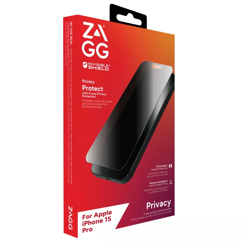 ZAGG InvisibleShield Glass Elite Privacy AM E Protector de pantalla Apple iPhone 15 Pro EN/FR