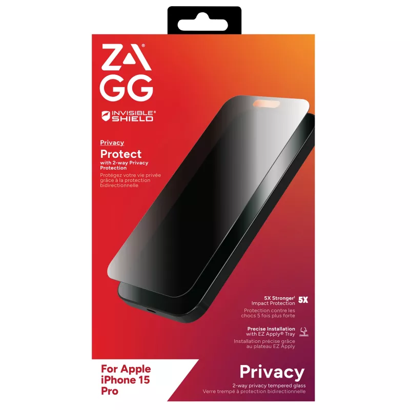 ZAGG InvisibleShield Glass Elite Privacy AM E Protector de pantalla Apple iPhone 15 Pro EN/FR