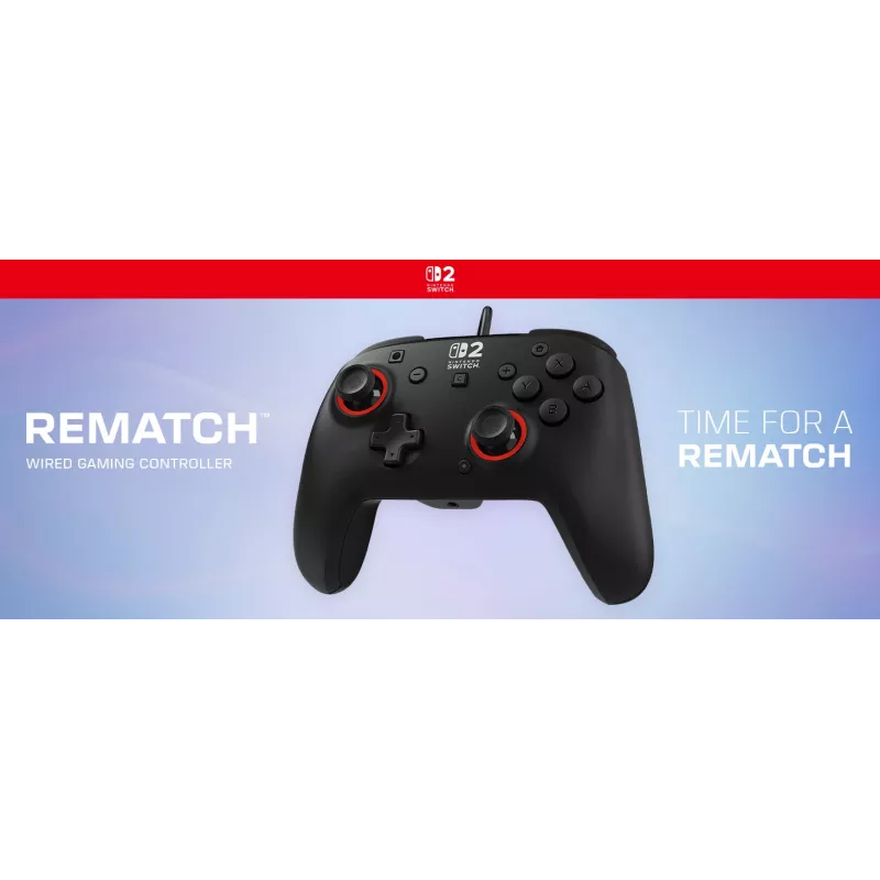 Mando de gaming con cable Turtle Beach Rematch para Nintendo Switch 2 – USB-C, cable de 3 m, botón trasero, D-Pad, Negro