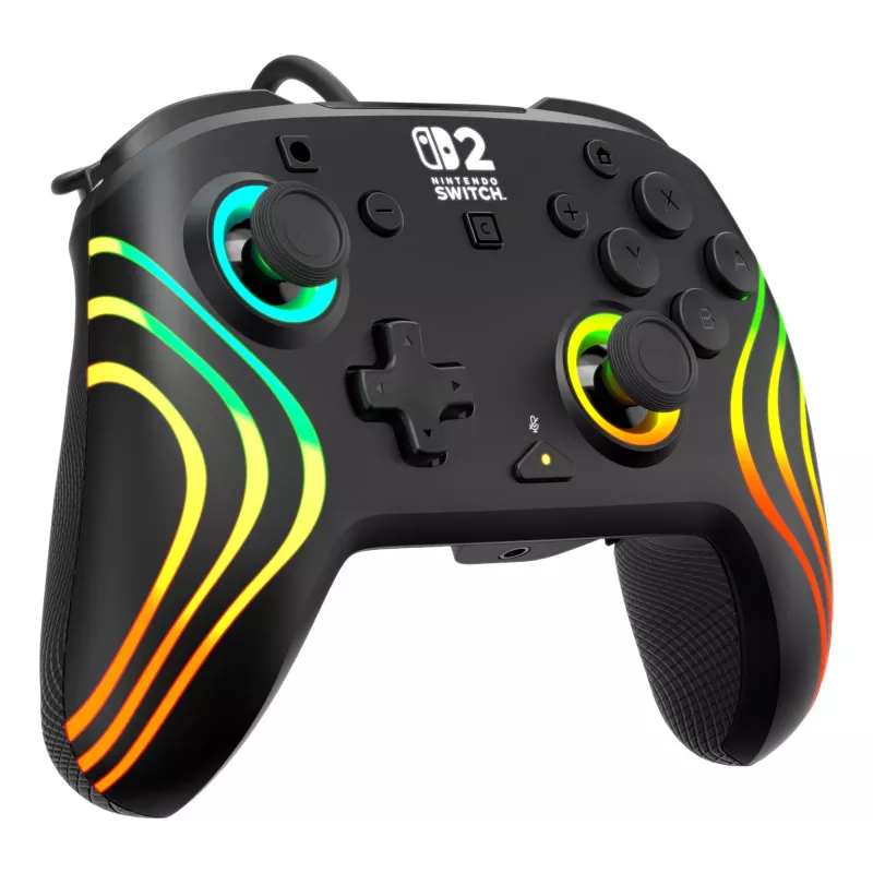 Mando Turtle Beach Afterglow Wave Negro Mando RGB con cable para Nintendo Switch / Switch 2, USB-C, cable de 3 m