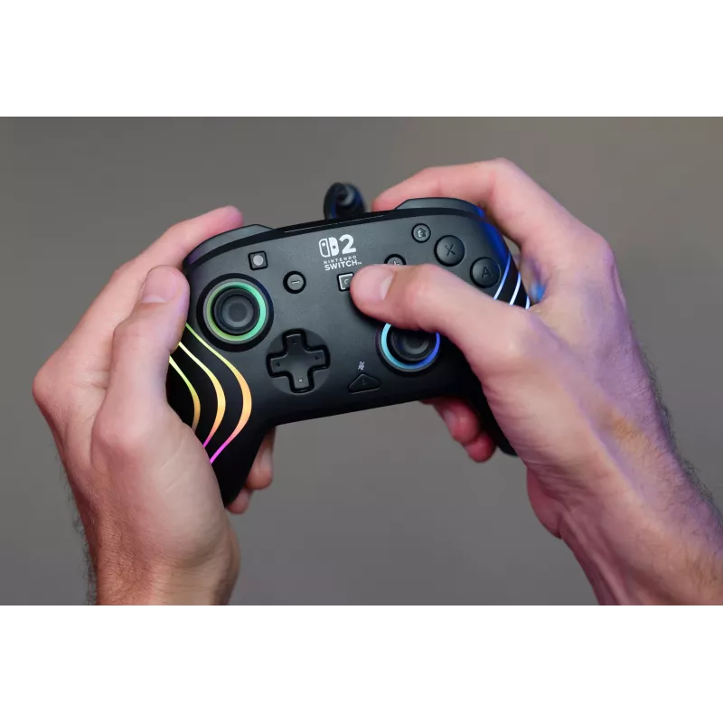 Mando Turtle Beach Afterglow Wave Negro Mando RGB con cable para Nintendo Switch / Switch 2, USB-C, cable de 3 m