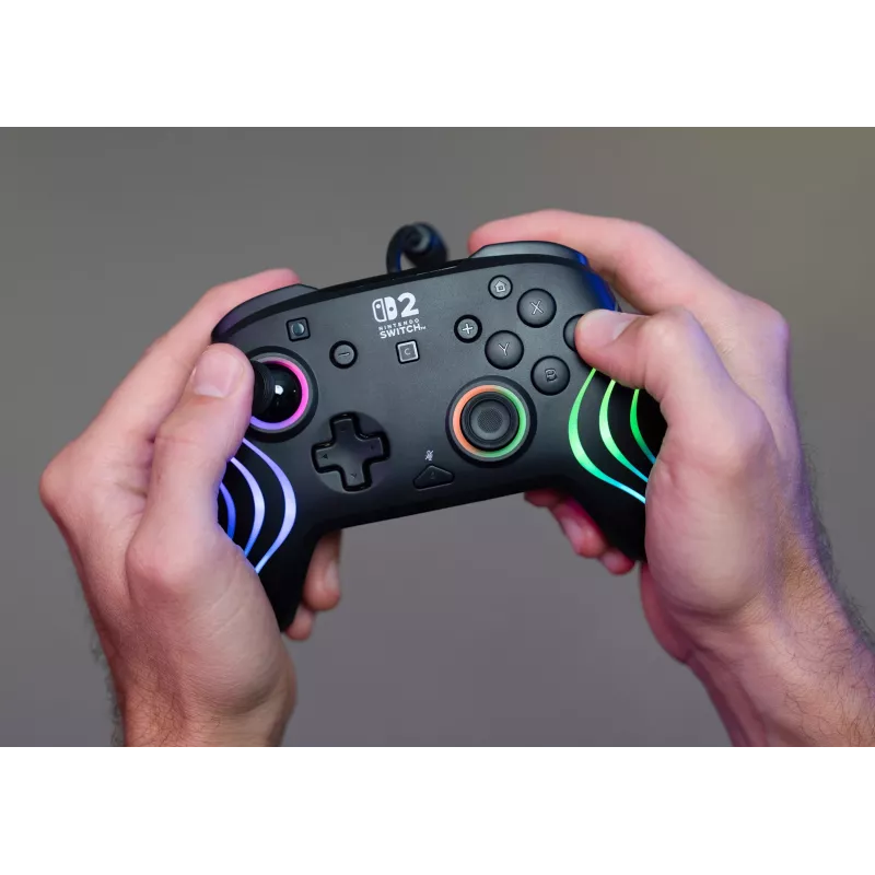 Mando Turtle Beach Afterglow Wave Negro Mando RGB con cable para Nintendo Switch / Switch 2, USB-C, cable de 3 m