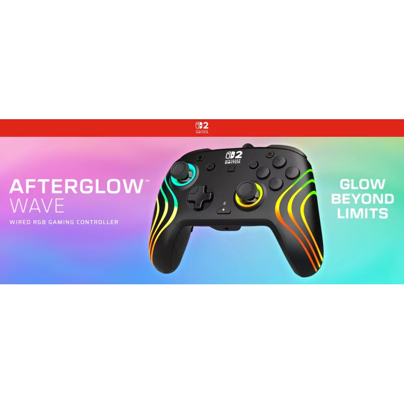 Mando Turtle Beach Afterglow Wave Negro Mando RGB con cable para Nintendo Switch / Switch 2, USB-C, cable de 3 m