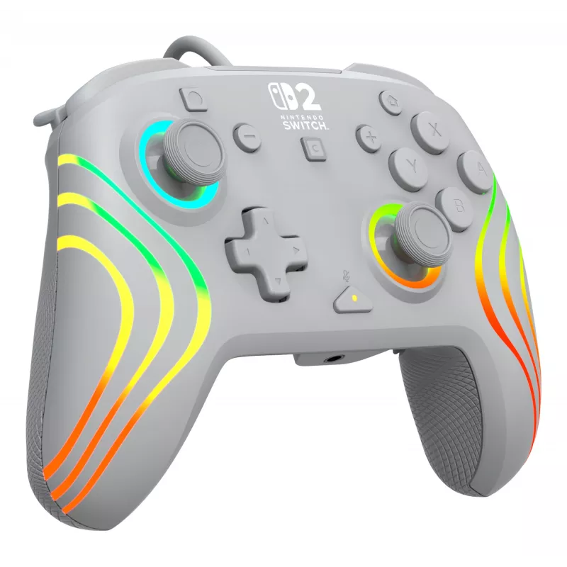 Mando de gaming RGB con cable Turtle Beach Afterglow Wave Gris – USB-C, cable de 3 m, para Nintendo Switch / Switch 2 / Switch OLED
