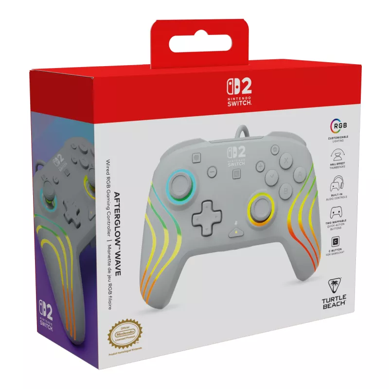 Mando de gaming RGB con cable Turtle Beach Afterglow Wave Gris – USB-C, cable de 3 m, para Nintendo Switch / Switch 2 / Switch OLED