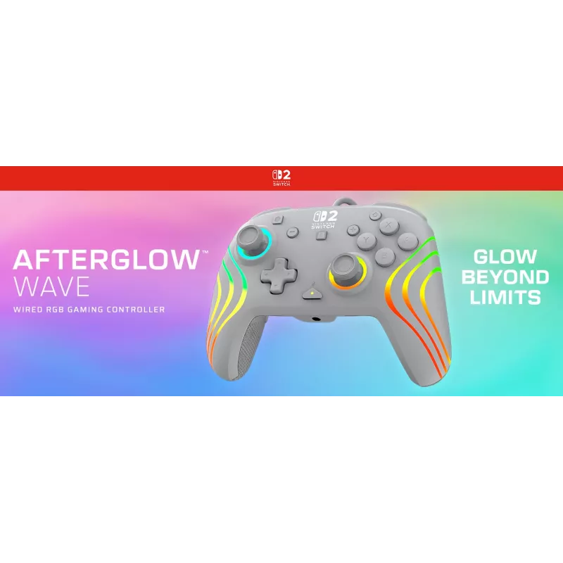 Mando de gaming RGB con cable Turtle Beach Afterglow Wave Gris – USB-C, cable de 3 m, para Nintendo Switch / Switch 2 / Switch OLED