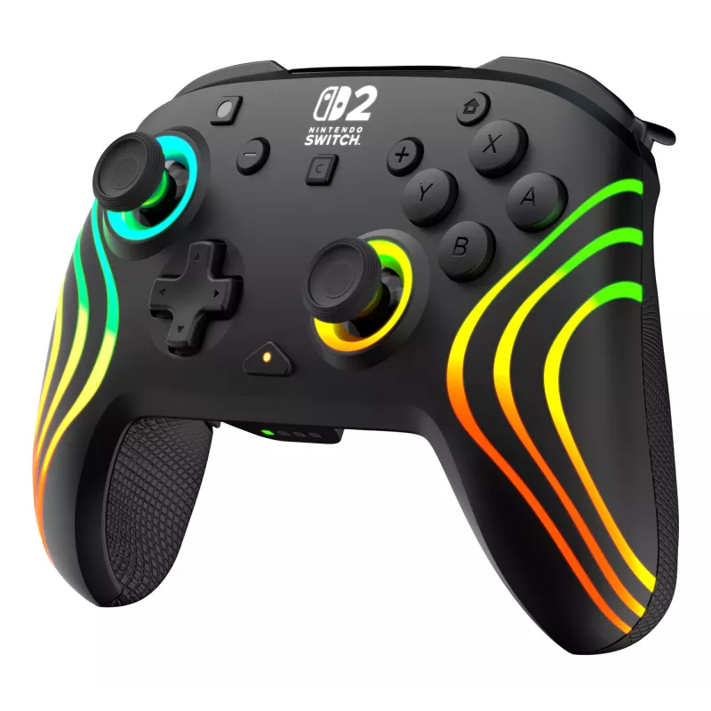 Mando de gaming RGB inalámbrico Turtle Beach Afterglow Wave Negro para Nintendo Switch 2 — Bluetooth/USB-C, batería integrada 20 h, cable de 3 m