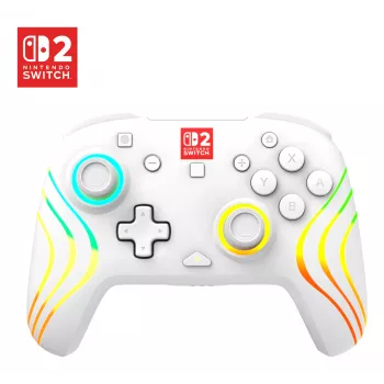 Mando de gaming RGB inalámbrico Turtle Beach Afterglow Wave Blanco para Nintendo Switch 2, Bluetooth/USB-C, batería integrada 20 h, cable de 3 m