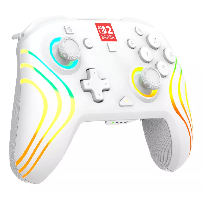 Mando de gaming RGB inalámbrico Turtle Beach Afterglow Wave Blanco para Nintendo Switch 2, Bluetooth/USB-C, batería integrada 20 h, cable de 3 m