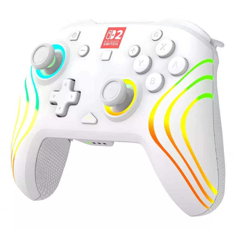 Mando de gaming RGB inalámbrico Turtle Beach Afterglow Wave Blanco para Nintendo Switch 2, Bluetooth/USB-C, batería integrada 20 h, cable de 3 m