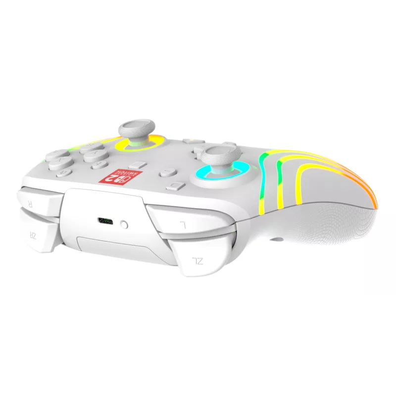 Mando de gaming RGB inalámbrico Turtle Beach Afterglow Wave Blanco para Nintendo Switch 2, Bluetooth/USB-C, batería integrada 20 h, cable de 3 m