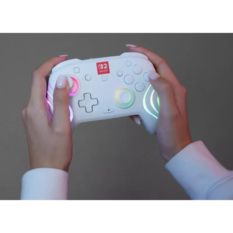 Mando de gaming RGB inalámbrico Turtle Beach Afterglow Wave Blanco para Nintendo Switch 2, Bluetooth/USB-C, batería integrada 20 h, cable de 3 m