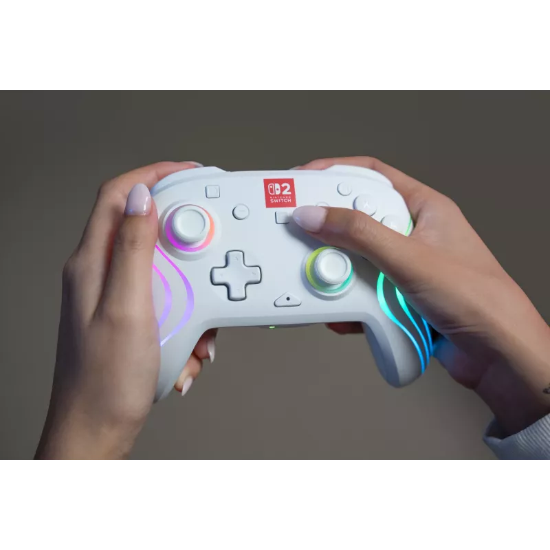 Mando de gaming RGB inalámbrico Turtle Beach Afterglow Wave Blanco para Nintendo Switch 2, Bluetooth/USB-C, batería integrada 20 h, cable de 3 m