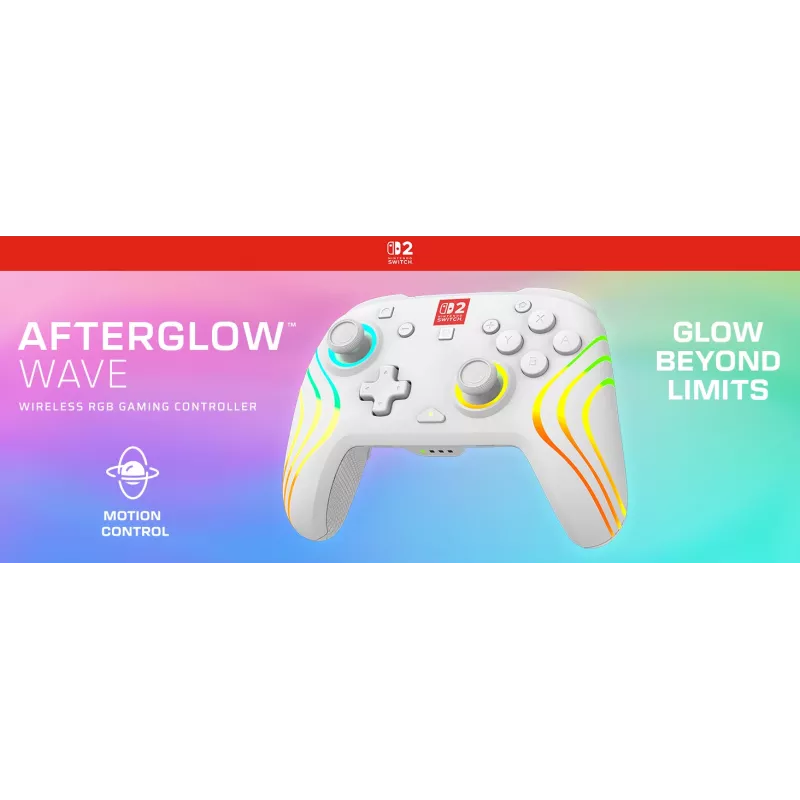 Mando de gaming RGB inalámbrico Turtle Beach Afterglow Wave Blanco para Nintendo Switch 2, Bluetooth/USB-C, batería integrada 20 h, cable de 3 m
