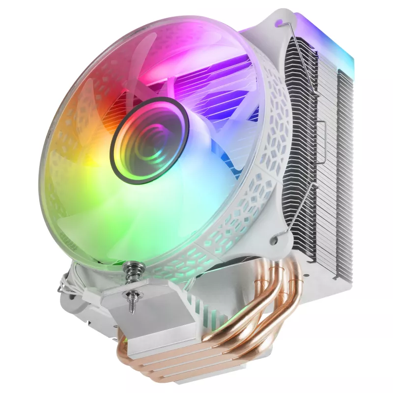 Mars Gaming MCPU-VR White disipador CPU Dual Infinity Mirror ARGB 4 heatpipes HCT 180W TDP ventilador PWM 12cm ultra silencioso
