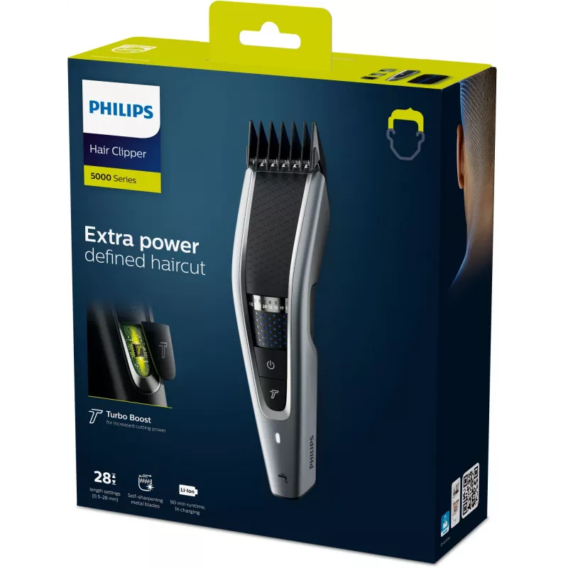 Recortadora de pelo Philips 5000 Series HC5630/15 – inalámbrica, 28 ajustes de longitud (0,5 mm–28 mm), 90 min de autonomía, cuchillas de acero inoxidable