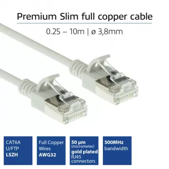 ACT Cable de conexión slimline snagless gris de 3 metros LSZH U/FTP CAT6A para centro de datos con conectores RJ45