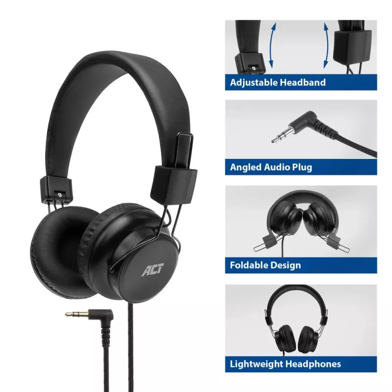 ACT Auriculares estéreo plegables con conector de audio de 3,5 mm
