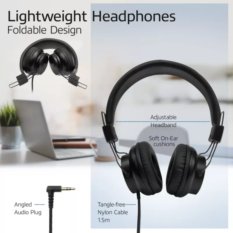 ACT Auriculares estéreo plegables con conector de audio de 3,5 mm