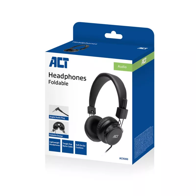 ACT Auriculares estéreo plegables con conector de audio de 3,5 mm