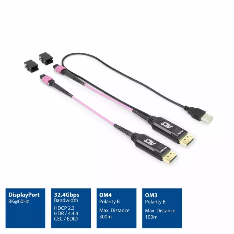 ACT Set de adaptadores DisplayPort a MTP/MPO para ampliar una conexión DisplayPort hasta 8K@60Hz