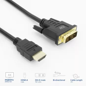 ACT AK3735 Adaptador de cable de vídeo 2 m HDMI Type-A (estándar) DVI-D negro