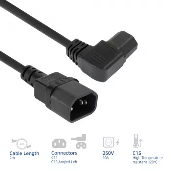 ACT Cable de alimentación C14 - C15 (acodado a la izquierda) IEC60320 negro 2 m