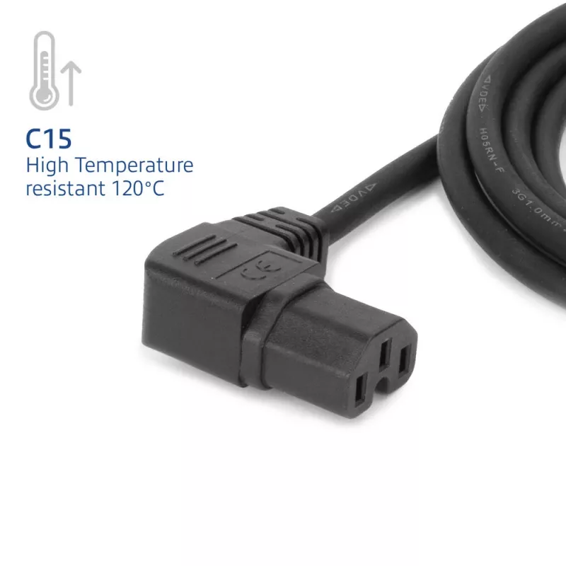 ACT Cable de alimentación C14 - C15 (acodado a la izquierda) IEC60320 negro 2 m