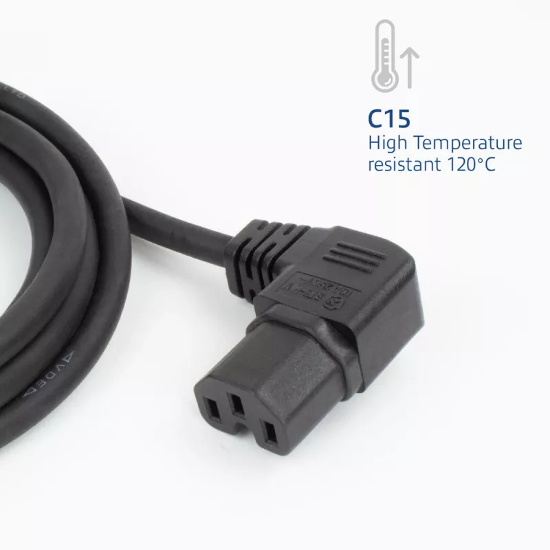 ACT Cable de alimentación C14–C15 acodado a la derecha IEC60320 negro 1,2 m H05RN-F 10 A 250 V