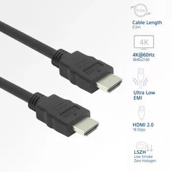 Cable HDMI ACT AK3870 0,5 m – conector HDMI Type-A macho a conector HDMI Type-A macho, HDMI 2.0, 18 Gbit/s, ARC, contactos dorados, negro