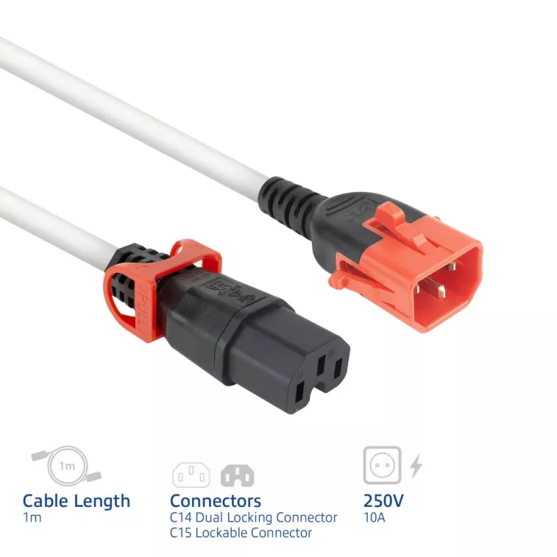 ACT Cable de alimentación C14 IEC Lock+ Dual Locking – C15 IEC Lock+ blanco 1 m, PC3871