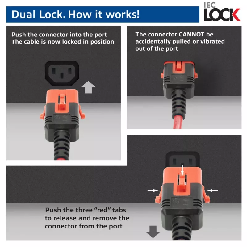ACT Cable de alimentación C14 IEC Lock+ Dual Locking - C15 IEC Lock+ rojo 1 m, PC3869
