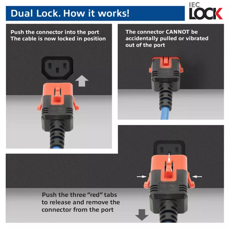 ACT Cable de alimentación C14 IEC Lock+ Dual Locking - C15 IEC Lock+ azul 2 m, PC3874