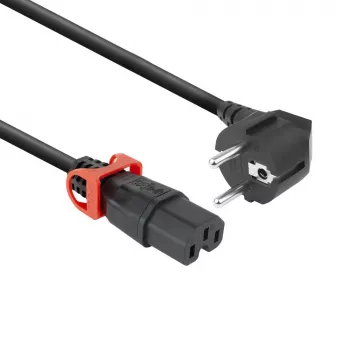 Cable de alimentación ACT CEE 7/7 (acodado) a IEC C15 Lock+ negro, 3 m, 10 A, 250 V