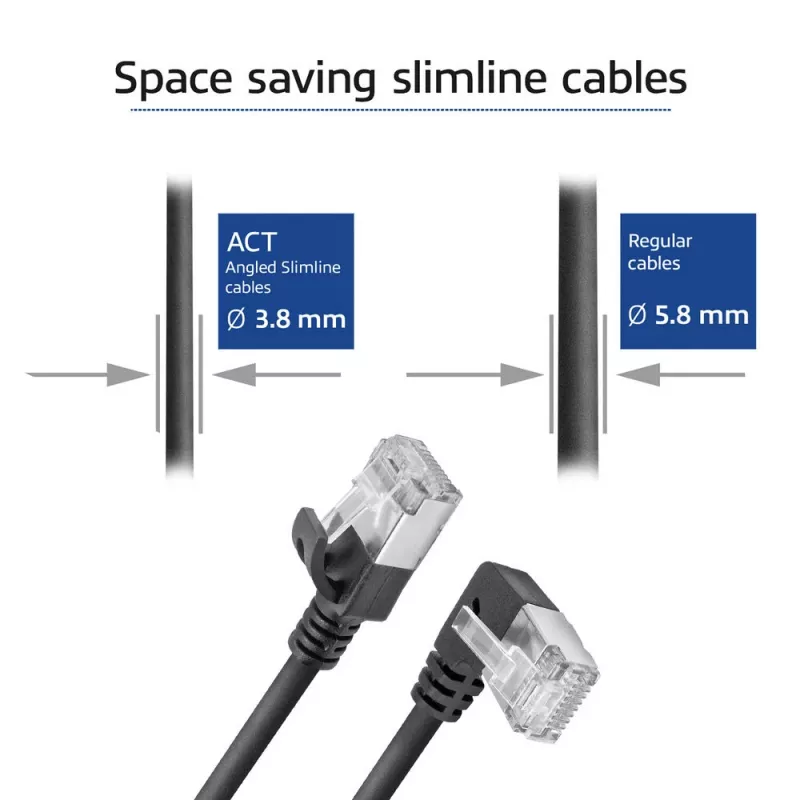ACT Cable de red U/FTP CAT6A LSZH Slimline negro de 1 m con conectores macho RJ45, 90° acodado a la izquierda a recto