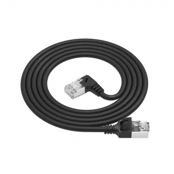 ACT Cable de red U/FTP CAT6A LSZH Slimline negro de 0,5 m con conectores macho RJ45, 90° acodado a la derecha a recto