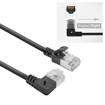 ACT Cable de red U/FTP CAT6A LSZH Slimline negro de 2 m con conectores macho RJ45, 90° acodado a la derecha a recto