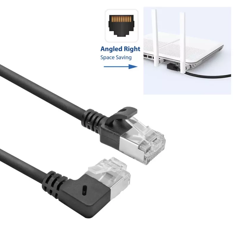 ACT Cable de red U/FTP CAT6A LSZH Slimline negro de 1,5 m con conectores macho RJ45, 90° acodado a la derecha a recto