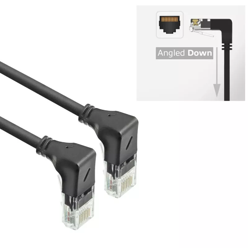 ACT Cable de red U/UTP CAT6A LSZH Slimline negro de 5 m con conectores macho RJ45, 90° acodado hacia abajo a 90° acodado hacia abajo