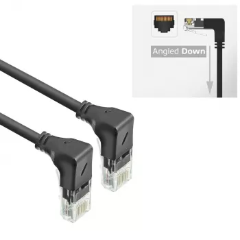 ACT Cable de red U/UTP CAT6A LSZH Slimline negro de 0,15 m con conectores macho RJ45, 90° acodado hacia abajo a 90° acodado hacia abajo